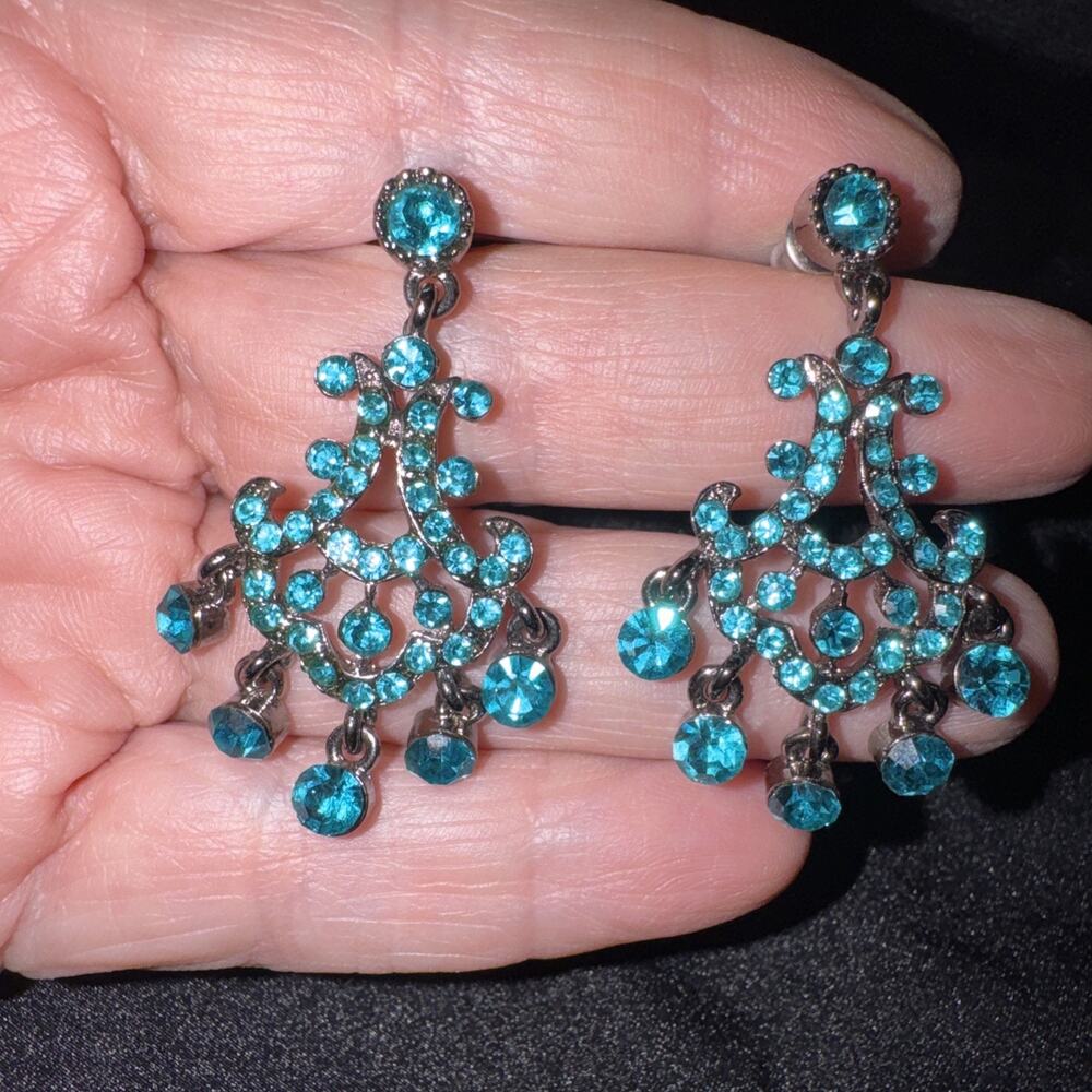 Lot Of 3 Pieces Of Stunning Turquoise Rhinestone Jewelry Set with MOP Necklace - Picture 3 of 10